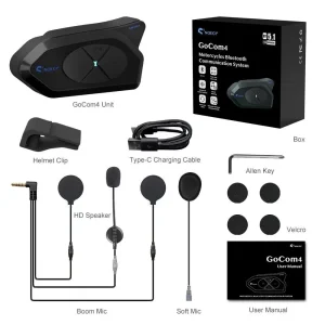 GoCom4 Motorcycle Helmet Intercom 4 Riders Full Duplex Talk