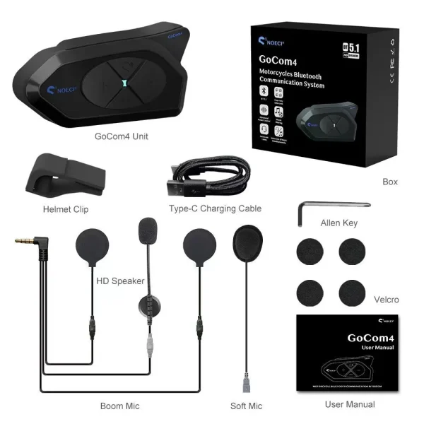 GoCom4 Motorcycle Helmet Intercom 4 Riders Full Duplex Talk
