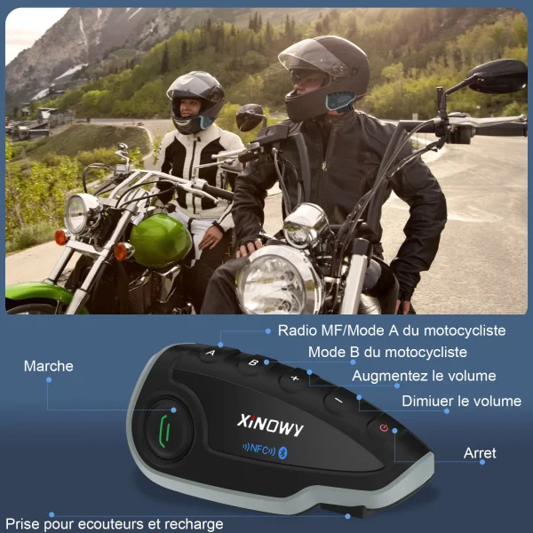 XINOWY Motorcycle Helmet Bluetooth Intercom V8 5 Riders Group Talk - Image 3