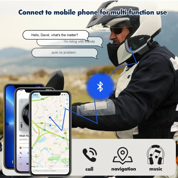 XINOWY Motorcycle Helmet Bluetooth Intercom V8 5 Riders Group Talk - Image 2